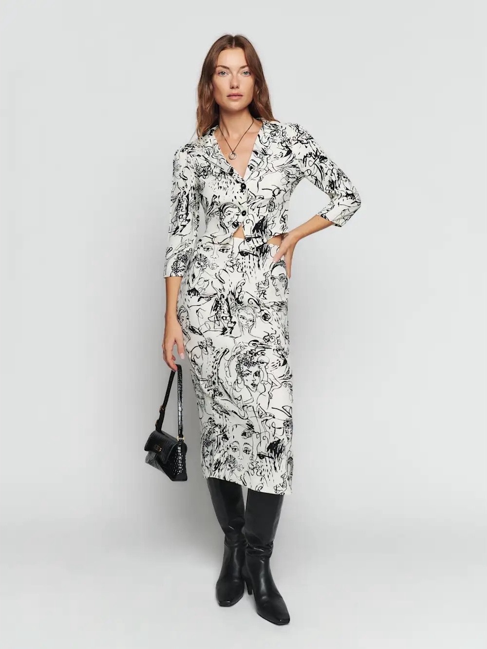 Reformation Sera Button Front Top & Midi Skirt Two‎ Piece Set in Vogue